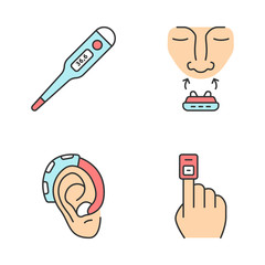 Medical devices color icons set