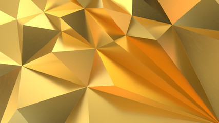 Gold Low poly triangle, trigon, triangular  background. abstract golden geometric crystals. Minimal quartz, stone, gems.