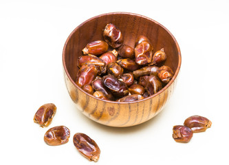 Dried of sweet dates. Pile of Dried Dates palm fruits on white background