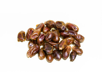 Dried of sweet dates. Pile of Dried Dates palm fruits on white background