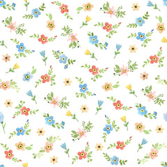 Seamless pattern with forget me not flowers . Hand painted watercolor floral background. Spring bloom