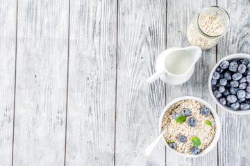 Healthy cereal and milk breakfast concept