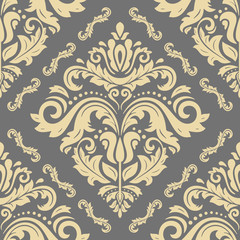 Fototapeta premium Classic seamless vector pattern. Damask orient ornament. Classic vintage gray and golden background. Orient ornament for fabric, wallpaper and packaging
