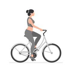 Woman riding bike. isolated on white background