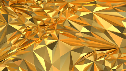 Gold Low poly triangle, trigon, triangular  background. abstract golden geometric crystals. Minimal quartz, stone, gems.