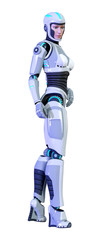 3D Rendering Female Robot on White