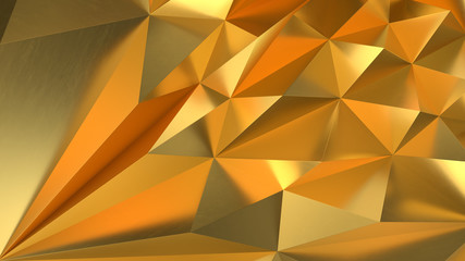 Fototapeta premium Gold Low poly triangle, trigon, triangular background. abstract golden geometric crystals. Minimal quartz, stone, gems.
