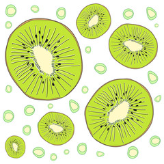 Fototapeta premium The pattern of kiwi. Kiwi Summer bright fruit. The concept of healthy and healthy food. Vector illustration. Summer Fruit pattern of kiwi