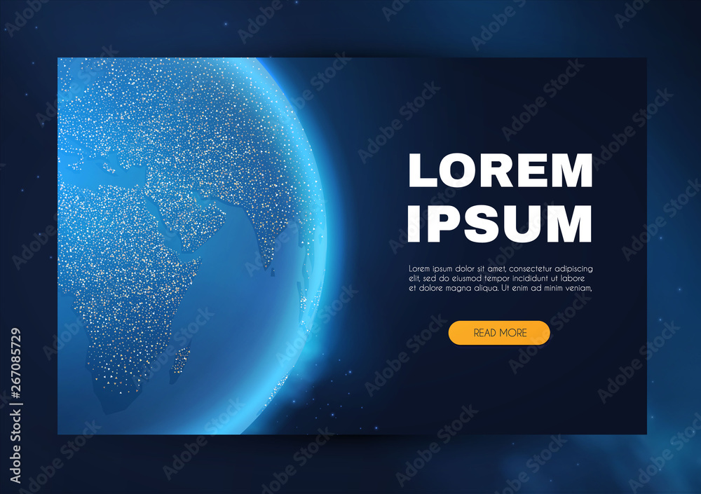Wall mural eath planet in space with lights. realistic universe. cosmos background. landing page.