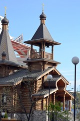 Wooden Pro-Orthodox church in spring
