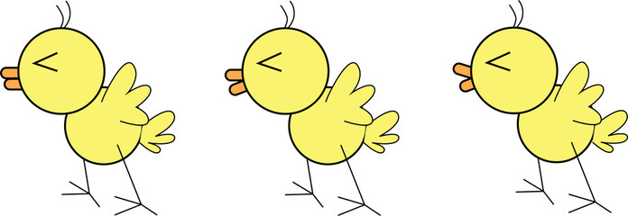 Set of cartoon images of chick that are walking. Vector illustration. For teaching media, making books for children.