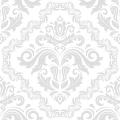 Classic seamless vector light silver pattern. Damask orient ornament. Classic vintage background. Orient ornament for fabric, wallpaper and packaging