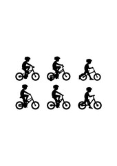 Set of Boys riding bike. isolated on white background