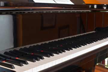 Closeup side view of piano