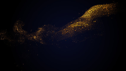 Smooth luxury golden stream slowly flow on black background. Copy space.
