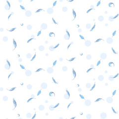 Purity seamless vector pattern with feathers and bubbles.