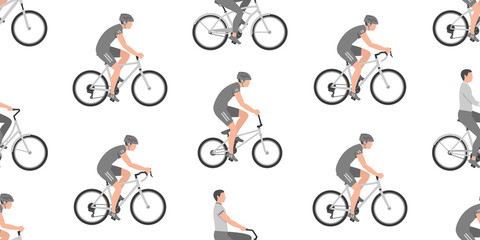 Fototapeta na wymiar Seamless pattern with Men riding bicycles. isolated on white background