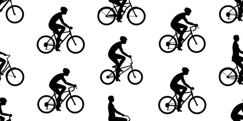 Seamless pattern with Men riding bicycles. isolated on white background