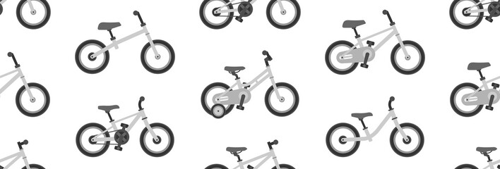 Seamless pattern with Kids bicycles. isolated on white background
