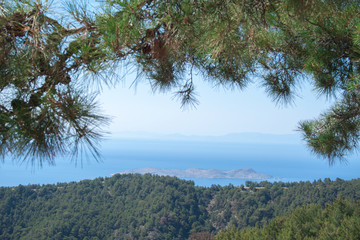 mountain range, hills and sea view at Rhodes Greece