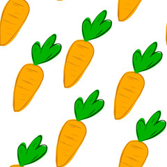 Carrot seamless pattern background vector design. for kitchen wallpaper, textile, fabric, paper. Food background. Flat vegetables on white. Vegan, farm, natural.