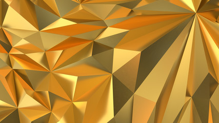 Gold Low poly triangle, trigon, triangular  background. abstract golden geometric crystals. Minimal quartz, stone, gems.