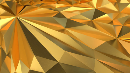 Gold Low poly triangle, trigon, triangular  background. abstract golden geometric crystals. Minimal quartz, stone, gems.