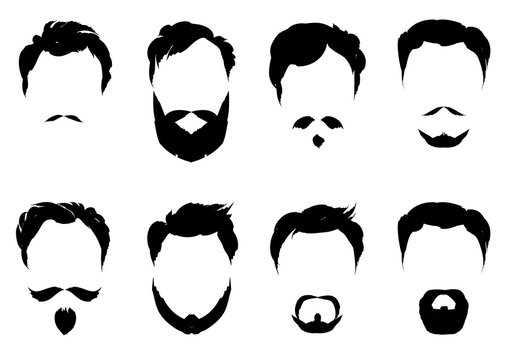Set of images of male with hairstyles and beards. Vector illustration