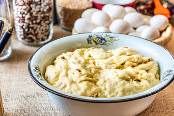 Bowl with raw dough