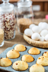 Baked muffins in baking dish
