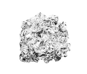 crumpled ball of aluminum foil isolated on white.