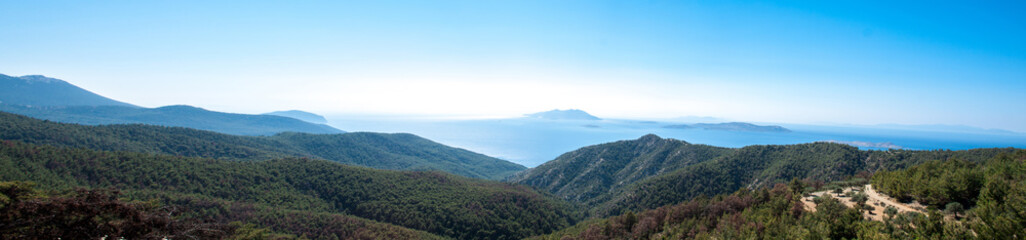 Fototapeta na wymiar mountain range, hills and sea view at Rhodes Greece