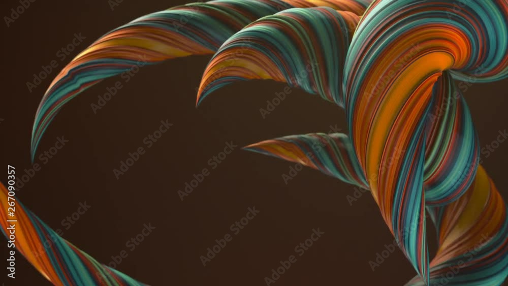 Poster Colored twisted shapes motion graphics background. Computer generated abstract geometric 3D render loop animation. HD resolution.