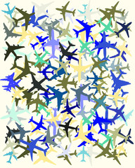 Abstract vector grunge background. Color composition of irregular overlapping silhouettes of  planes