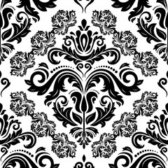 Classic seamless vector pattern. Damask orient ornament. Classic vintage black and white background. Orient ornament for fabric, wallpaper and packaging