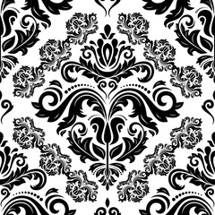 Classic seamless vector pattern. Damask orient ornament. Classic vintage black and white background. Orient ornament for fabric, wallpaper and packaging