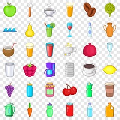 Hot drink icons set. Cartoon style of 36 hot drink vector icons for web for any design