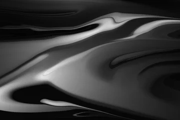 Rolgordijnen 3d liquid metal abstraction. black and white oil mass © lyricsai