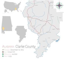 Large and detailed map of Clarke  county in Alabama, USA