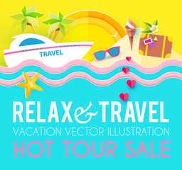 Fototapeta na wymiar Hot Vacation Design Template. Summer Travel. Enjoy Sea Holidays.
