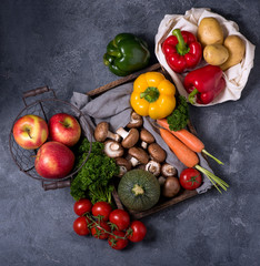 Healthy organic vegetables and fruits , eco-friendly lifestyle and shopping, zero waste