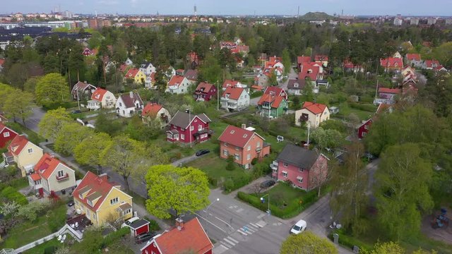 Aerial view of villa suburb in Stockholm, Sweden