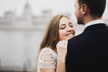 Close up of a nice young wedding couple