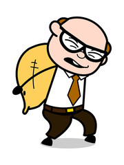 Burden - Retro Cartoon Father Old Boss Vector Illustration