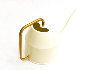 Modern white watering can with gold handle