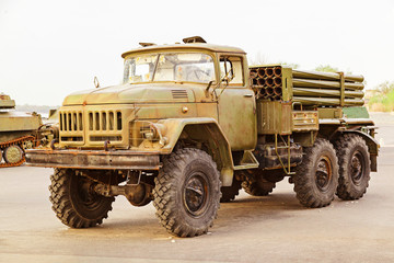 Obraz premium Grad rocket system on the chassis on the car the URALS