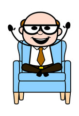 Enjoying - Retro Cartoon Father Old Boss Vector Illustration