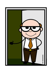 Welcome - Retro Cartoon Father Old Boss Vector Illustration