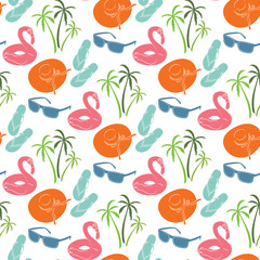 Summer seamless pattern. Vector background for the holidays. Modern design for paper, wallpaper, textile, covers, interiors, etc.