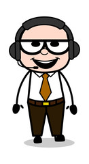 Wearing a Headset - Retro Cartoon Father Old Boss Vector Illustration